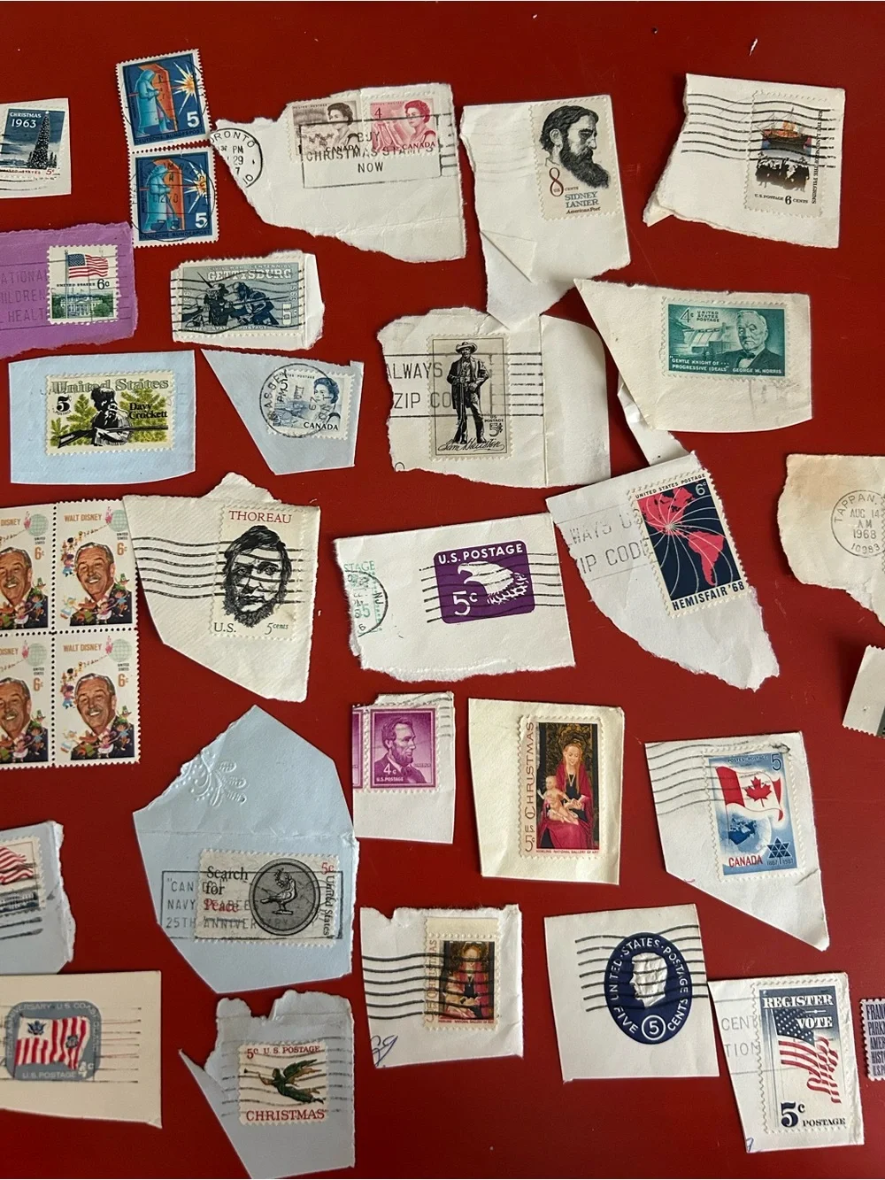 Vintage Assorted Postage Stamp Collage - Multicolor